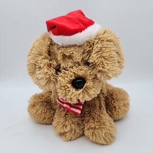Neil Enterprises Christmas Dog Plush Stuffed 12” Tan Fur Santa Hat Scarf 2018